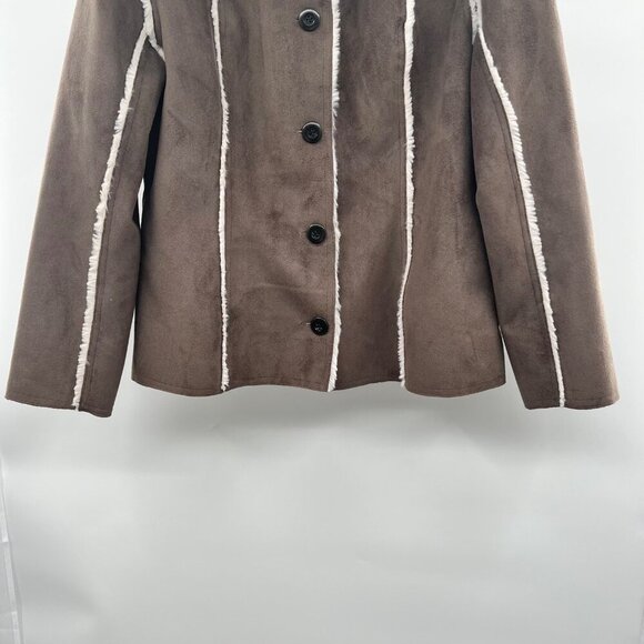 J.Jill Faux Suede Coat Faux Fur Lining Button Up Brown/Cream Size Medium - Picture 3 of 9
